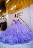 Vestido de Quinceañera Lila con Hombros Descubiertos y Tul 💜