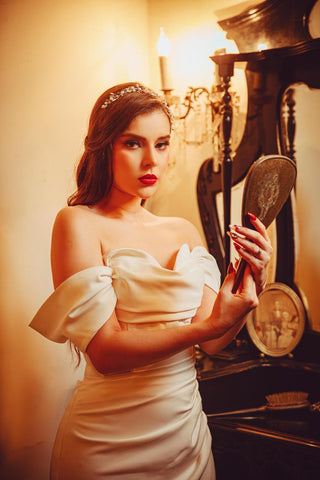 Mi Vestido Blanco - Vestido de Novia Corte Sirena en Satín con sobrefalda desmontable