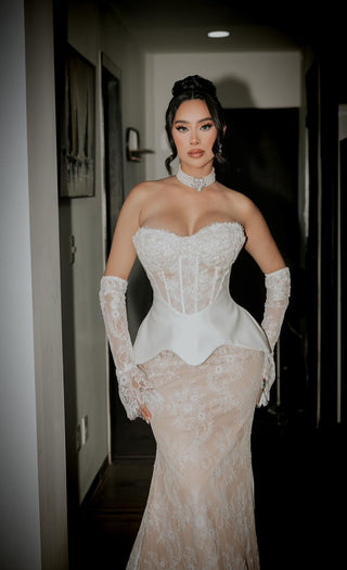 Mi Vestido Blanco - Vestido de Novia Corte Sirena con encaje Chantilly Francés