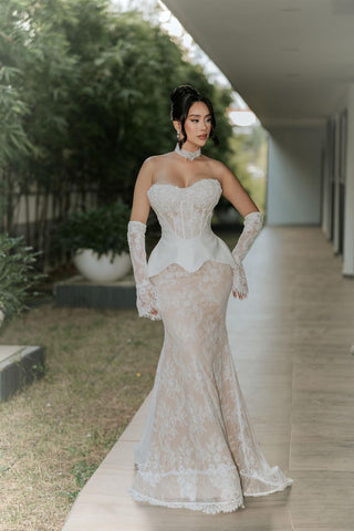 Mi Vestido Blanco - Vestido de Novia Corte Sirena con encaje Chantilly Francés