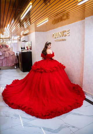 Mi Vestido Blanco - Vestido de Quince Años con Falda Ultra Esponjada y Doble Olanes Voluminosos