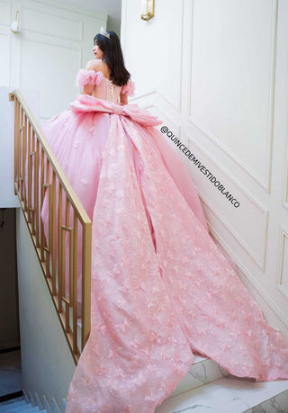 Mi Vestido Blanco - Vestido de Quinceañera con Falda Ultra Esponjosa, Mariposas 3D y Moño de 5 metros