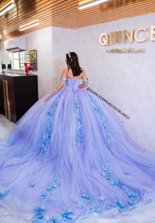 Mi Vestido Blanco - Vestido de Quinceañera Bicolor Azul con Lila y Falda Ultra Esponjosa