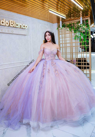Mi Vestido Blanco - Vestido de Quinceañera Bicolor Rosa Palo con Lila y Falda Ultra Esponjosa