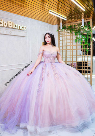 Mi Vestido Blanco - Vestido de Quinceañera Bicolor Rosa Palo con Lila y Falda Ultra Esponjosa