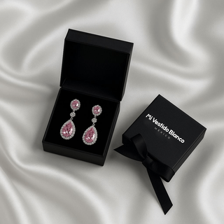 Mi Vestido Blanco - Aretes Rosa para Quinceañera