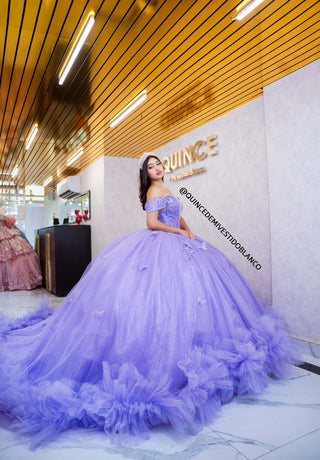 Mi Vestido Blanco - Vestido de Quinceañera Lila con Hombros Descubiertos y Tul
