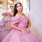 Vestido de quinceañera rosa viejo con corset bordado, mangas caídas y cauda larga