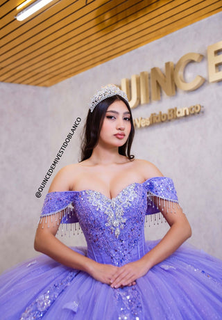 Mi Vestido Blanco - Vestido de Quinceañera Lila con Hombros Descubiertos y Tul
