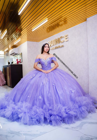 Mi Vestido Blanco - Vestido de Quinceañera Lila con Hombros Descubiertos y Tul