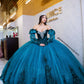 Vestido de XV Verde Esmeralda con Bordado y Moño&nbsp;