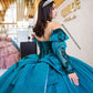 Vestido de XV Verde Esmeralda con Bordado y Moño&nbsp;