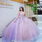 Vestido de quinceañera rosa con lila estilo mexicano con corset bordado y falda ampona