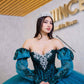 Vestido de XV Verde Esmeralda con Bordado y Moño&nbsp;