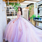 Vestido de quinceañera rosa con lila estilo mexicano con corset bordado y falda ampona