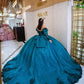 Vestido de XV Verde Esmeralda con Bordado y Moño&nbsp;